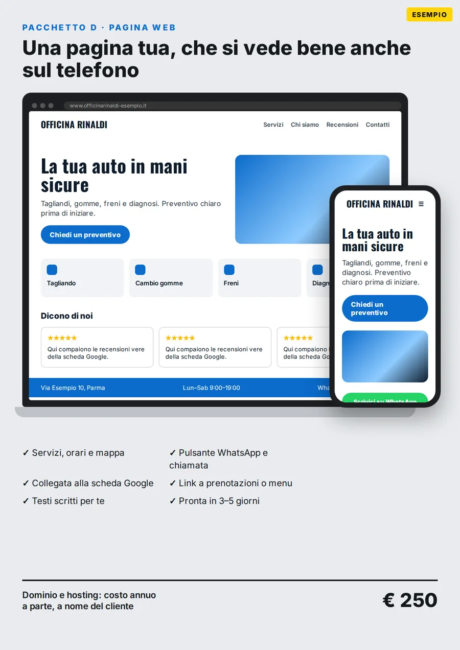 Esempio: pagina web per autofficina su computer e telefono